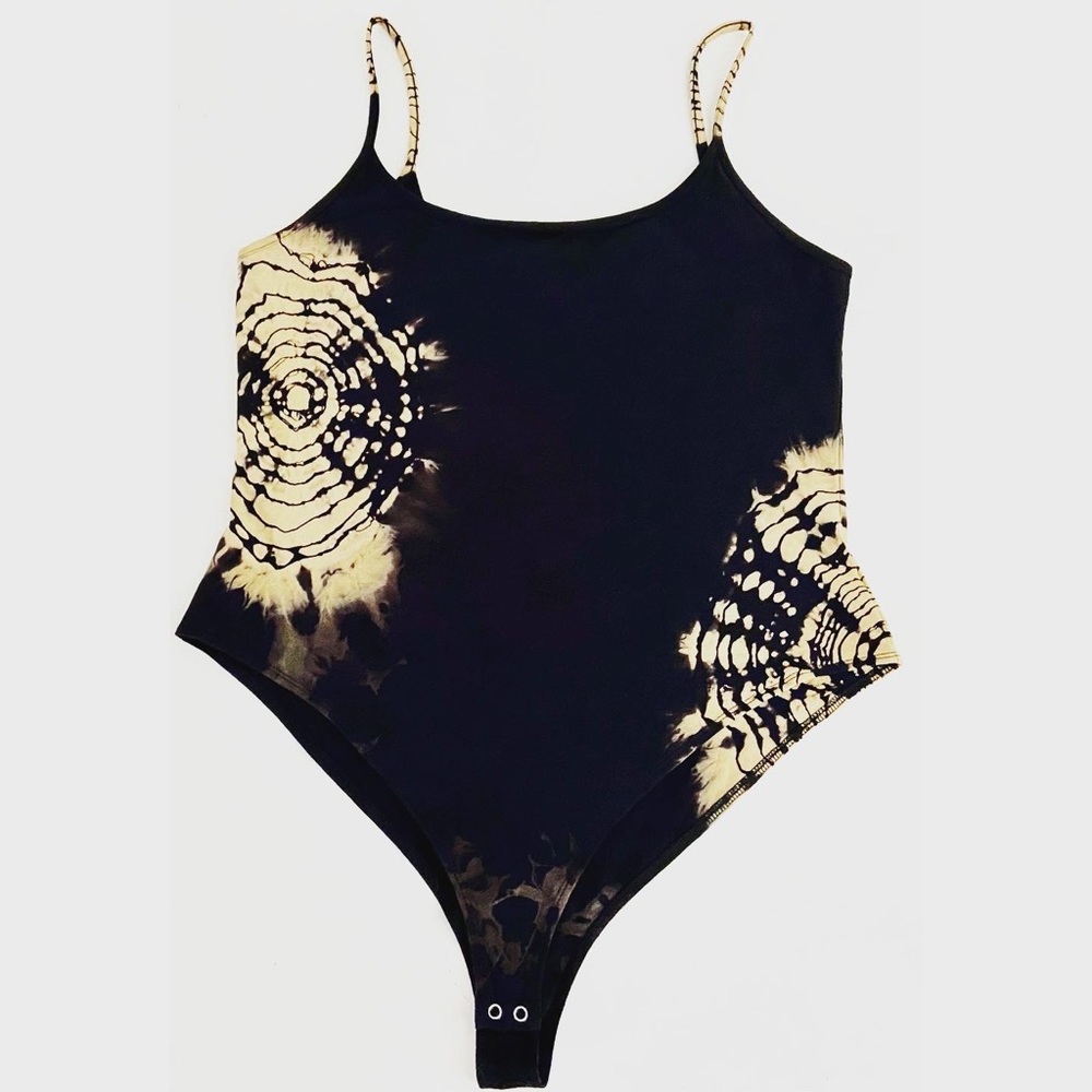 Custom Plus Size Reverse Tie Dye Black Bodysuit 2X